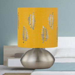 First Choice Lighting Jenson - Brushed Chrome Touch Table Lamp With Ochre Fern Shade - thumbnail 4