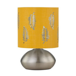 First Choice Lighting Jenson - Brushed Chrome Touch Table Lamp With Ochre Fern Shade - thumbnail 1