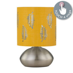 First Choice Lighting Jenson - Brushed Chrome Touch Table Lamp With Ochre Fern Shade - thumbnail 5