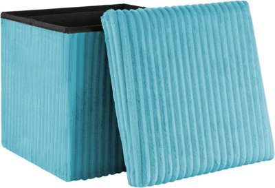 Storage Ottoman Padded Foldable Bench Chest With Lid Holds Up To 100 Kg For Bedroom Room Blue Corduroy 38Cm X 38 Cm X 38 Cm - image 1