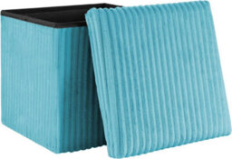 Storage Ottoman Padded Foldable Bench Chest With Lid Holds Up To 100 Kg For Bedroom Room Blue Corduroy 38Cm X 38 Cm X 38 Cm