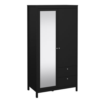Furniture To Go Madrid Wardrobe With 1 Door + 1 Mirror Door + 2 Drawers Matt Black - image 1