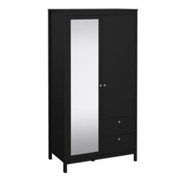 Furniture To Go Madrid Wardrobe With 1 Door + 1 Mirror Door + 2 Drawers Matt Black - thumbnail 1