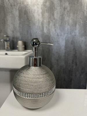 Showerdrape Pzazz Silver Diamante Bathroom Sink Liquid Soap Dispenser - image 1