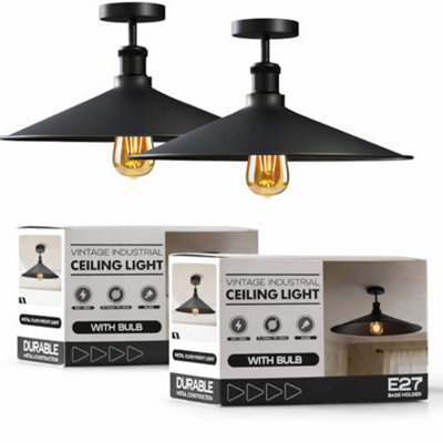 2 Pack Black Modern Semi Flush Mount Ceiling Light Metal Flat Shape E27 Base Ceiling Lights Fitting For Kitchen Bedroom - image 1
