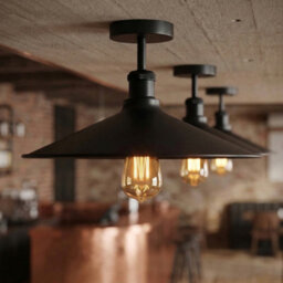 2 Pack Black Modern Semi Flush Mount Ceiling Light Metal Flat Shape E27 Base Ceiling Lights Fitting For Kitchen Bedroom - thumbnail 6