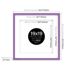 "19X19"" Purple Picture Frame - 19X19"" Square Frame With 17X17"" Mount For 19X19""/17X17"" Pictures Vintage Style Gallery Wall, 1 Pack" - thumbnail 2