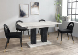 Furneo Modern Dining Table Extendable 140-180Cm White Marble & Black Concrete Effect Theo 05 - thumbnail 3