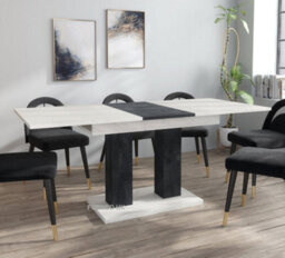 Furneo Modern Dining Table Extendable 140-180Cm White Marble & Black Concrete Effect Theo 05 - thumbnail 1