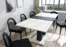 Furneo Modern Dining Table Extendable 140-180Cm White Marble & Black Concrete Effect Theo 05 - thumbnail 2