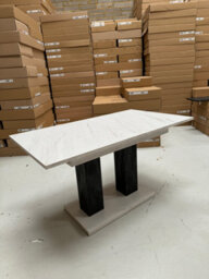 Furneo Modern Dining Table Extendable 140-180Cm White Marble & Black Concrete Effect Theo 05 - thumbnail 7