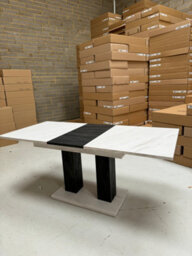 Furneo Modern Dining Table Extendable 140-180Cm White Marble & Black Concrete Effect Theo 05 - thumbnail 5