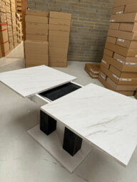 Furneo Modern Dining Table Extendable 140-180Cm White Marble & Black Concrete Effect Theo 05 - thumbnail 6