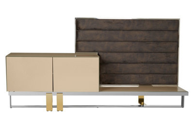 Orsina Media Unit With Tufted Fabric Wall,tv Stand With Storage Cupboards,corner Tv Stand,brown Gold Media Unit - image 1