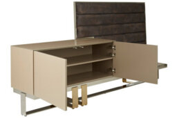 Orsina Media Unit With Tufted Fabric Wall,tv Stand With Storage Cupboards,corner Tv Stand,brown Gold Media Unit - thumbnail 3