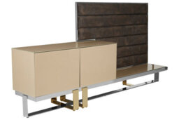 Orsina Media Unit With Tufted Fabric Wall,tv Stand With Storage Cupboards,corner Tv Stand,brown Gold Media Unit - thumbnail 2