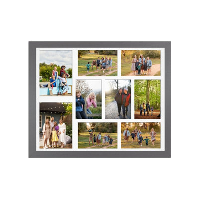 AK Frames 20X16 Dark Grey Sleek Multi Photo Frame With White Mount - Holds 9 Apertures (2X) 7X5, (7X) 6X4 Photos - image 1