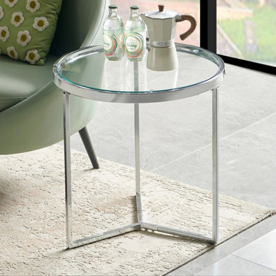 The Furniture Market Monza Round Glass Side Lamp Table With Chrome Frame - image 1