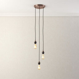 First Choice Lighting Antique Copper Vintage Braided Cable 3 Light Pendant Set - thumbnail 5