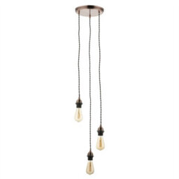 First Choice Lighting Antique Copper Vintage Braided Cable 3 Light Pendant Set - thumbnail 2