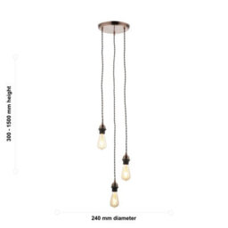 First Choice Lighting Antique Copper Vintage Braided Cable 3 Light Pendant Set - thumbnail 7