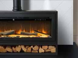 Acantha Pre-Built Media Wall 3 With Vision Electric Media Stove & Log Store In Black - thumbnail 5