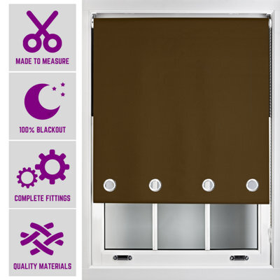 Furnished Made To Measure Blackout Roller Blinds With Big Round Eyelets - Brown Blind (W)120Cm (L)210Cm - image 1
