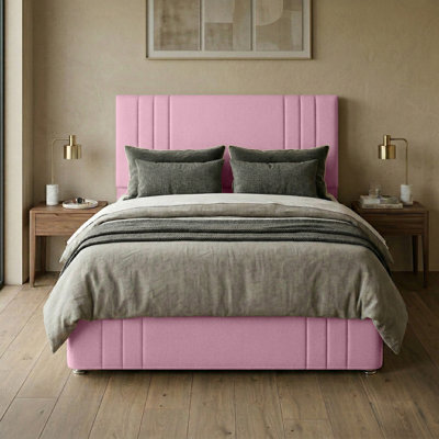 "Adore Designs Rio Plush Velvet Divan Bed, 50"" Headboard, Mattress & Footboard - 4Ft Small Double - Pink - 0 Drawers" - image 1