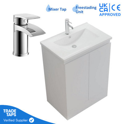 GravaHaus 600mm Freestanding Bathroom Vanity Unit With Basin Chrome Round Tap & Waste - image 1