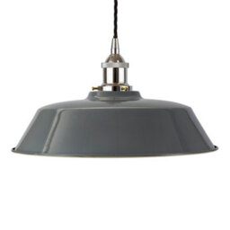 French Grey Chancery Painted Dome Pendant Light With Nickel Lamp Holder And Black Twisted Cable - Se Home - thumbnail 1