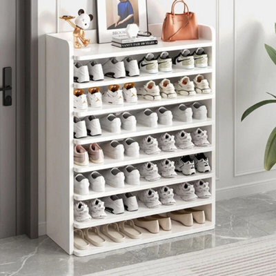 8 Tier White Wooden Hallway Shoe Rack Open Shelves Shoe Cabinet Storage Unit - image 1