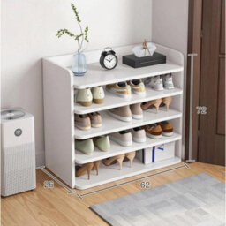 8 Tier White Wooden Hallway Shoe Rack Open Shelves Shoe Cabinet Storage Unit - thumbnail 5