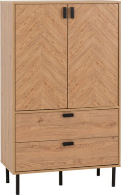 Seconique Leon 2 Door 2 Drawer Cabinet Medium Oak Effect Metal Legs - image 1