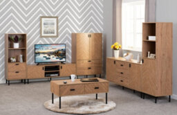 Seconique Leon 2 Door 2 Drawer Cabinet Medium Oak Effect Metal Legs - thumbnail 8