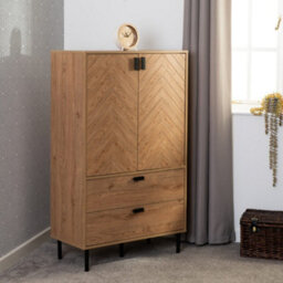 Seconique Leon 2 Door 2 Drawer Cabinet Medium Oak Effect Metal Legs - thumbnail 7