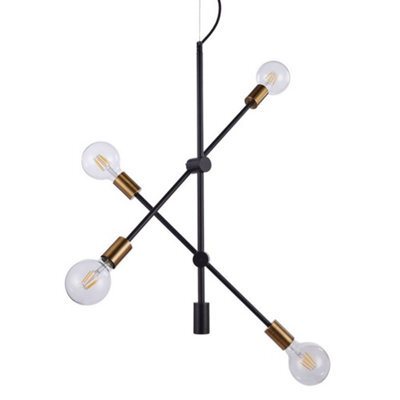 Luminosa Lighting Luminosa Industrial And Retro Hanging Pendant Black Matt, Gold 4 Light , E27 - image 1