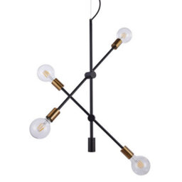 Luminosa Lighting Luminosa Industrial And Retro Hanging Pendant Black Matt, Gold 4 Light , E27 - thumbnail 1