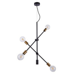 Luminosa Lighting Luminosa Industrial And Retro Hanging Pendant Black Matt, Gold 4 Light , E27 - thumbnail 2