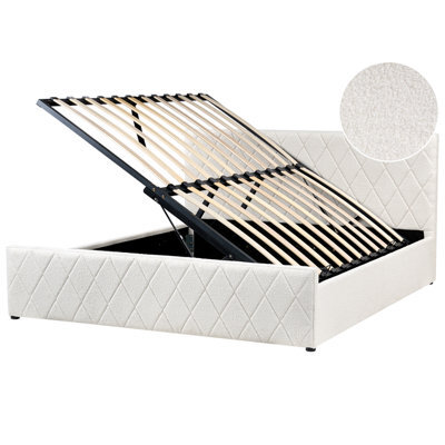 Beliani Ottoman Bed Boucle Rochefort 180 X 200 Cm (Eu Super King) Off-White - image 1