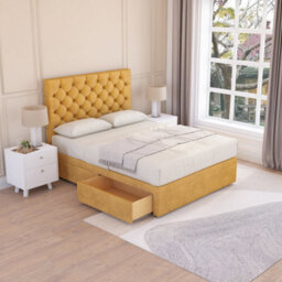 Sloomy Mayfair Mustard Plush 4Ft6 Memory Foam Bed Set With 2 Drawers, Mattress & Headboard- Double - thumbnail 1