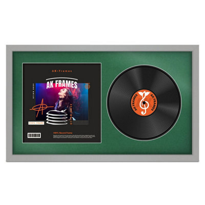 "30X17"" Light Grey Modern Vinyl Record Frame With Emerald Mount For 12 Inch Lp Album Cover & Disc - Ak Frames" - image 1