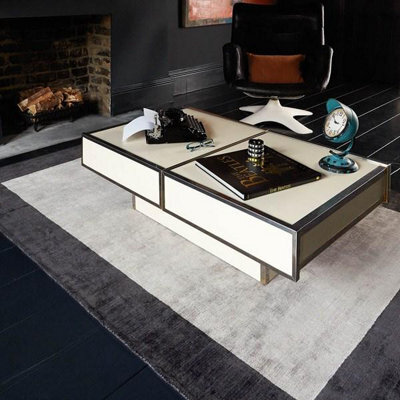 Silver Viscose Easy To Clean Bordered Luxurious , Modern Rug For Living Room, Bedroom - 160Cm X 230Cm - image 1