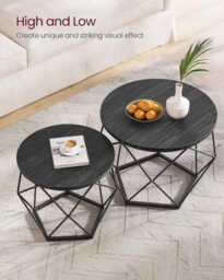 Songmics Round Coffee Tables, Set Of 2 Side Tables, Modern Style, Removable Tabletop, Steel Frame, For Living Room, Black Let040B22 - thumbnail 4