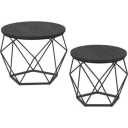 Songmics Round Coffee Tables, Set Of 2 Side Tables, Modern Style, Removable Tabletop, Steel Frame, For Living Room, Black Let040B22 - thumbnail 2