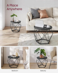 Songmics Round Coffee Tables, Set Of 2 Side Tables, Modern Style, Removable Tabletop, Steel Frame, For Living Room, Black Let040B22 - thumbnail 3