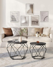Songmics Round Coffee Tables, Set Of 2 Side Tables, Modern Style, Removable Tabletop, Steel Frame, For Living Room, Black Let040B22 - thumbnail 1