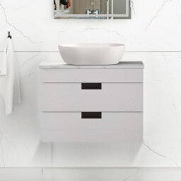 Belofay 600mm Wall Mounted Vanity Unit With Basin, 2 Soft Close Drawers, Modern Floating Design With White Stone Worktop (White) - thumbnail 4