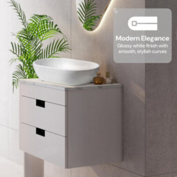 Belofay 600mm Wall Mounted Vanity Unit With Basin, 2 Soft Close Drawers, Modern Floating Design With White Stone Worktop (White) - thumbnail 3
