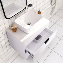 Belofay 600mm Wall Mounted Vanity Unit With Basin, 2 Soft Close Drawers, Modern Floating Design With White Stone Worktop (White) - thumbnail 5