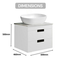 Belofay 600mm Wall Mounted Vanity Unit With Basin, 2 Soft Close Drawers, Modern Floating Design With White Stone Worktop (White) - thumbnail 2